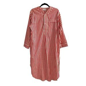 DIPLOMAT Vintage Men’s Striped Cotton Flannel Pyjamas Nightshirt Red Cream S